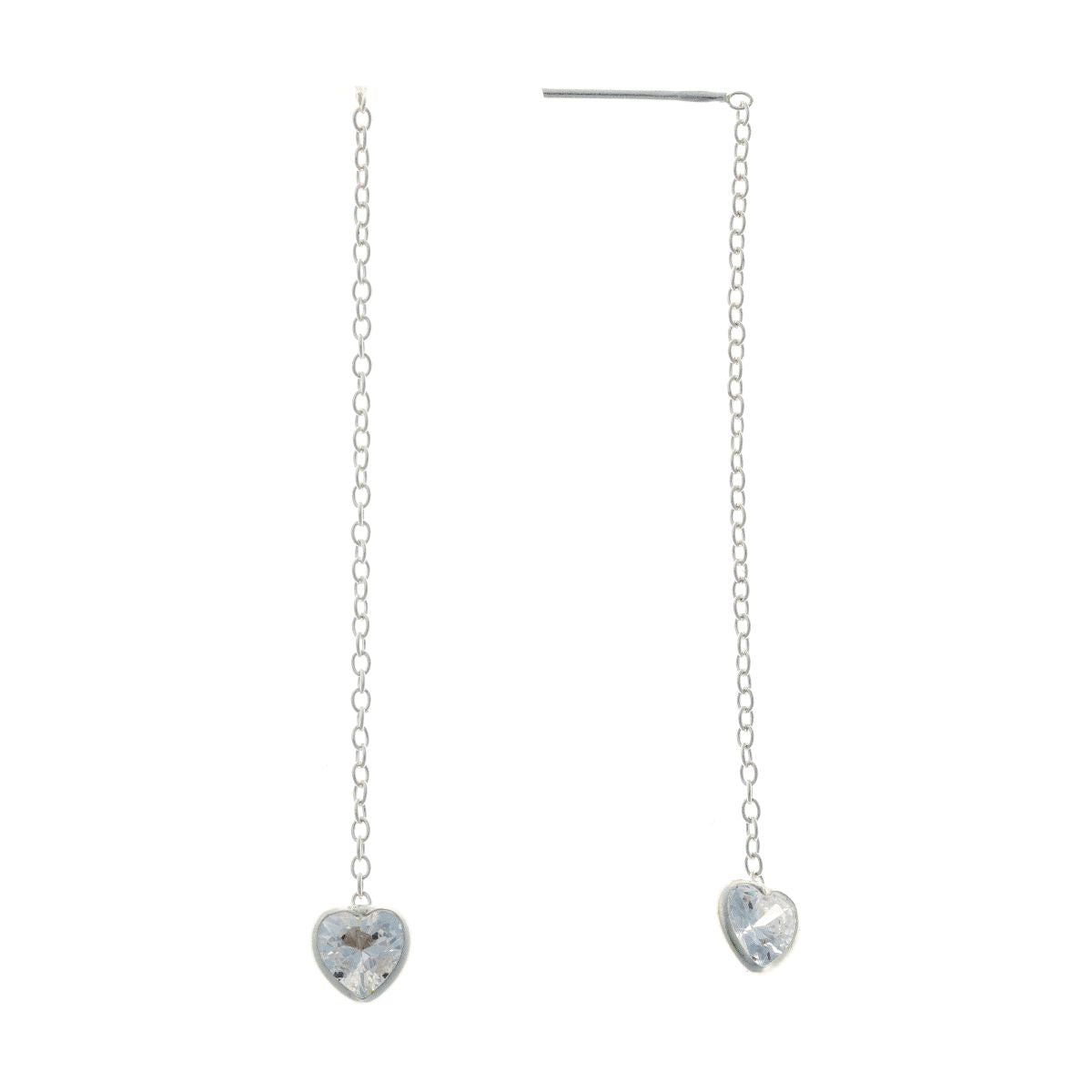 Pendientes de cadena con forma de corazón de plata de ley