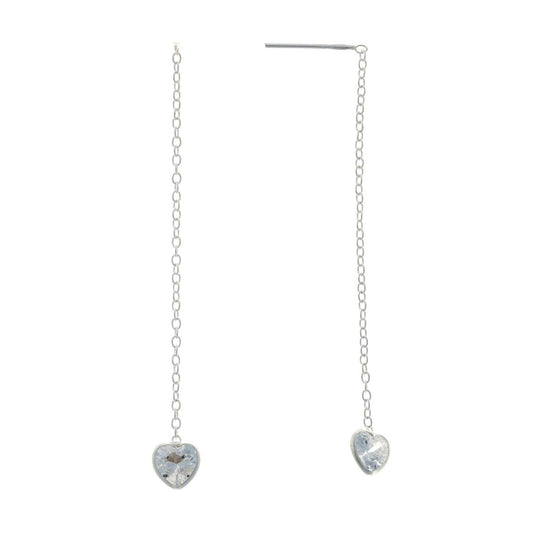 Pendientes de cadena con forma de corazón de plata de ley
