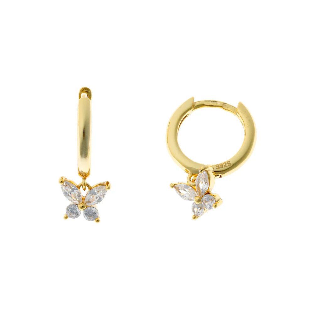 Aros con dije de mariposa en plata de ley
