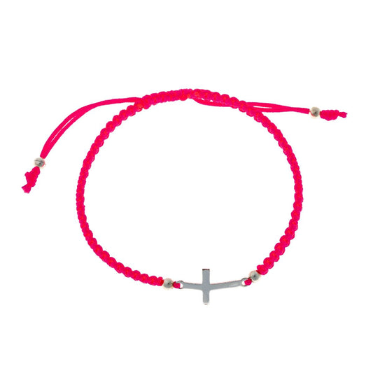 Pulsera de cruz de hilo de plata de ley