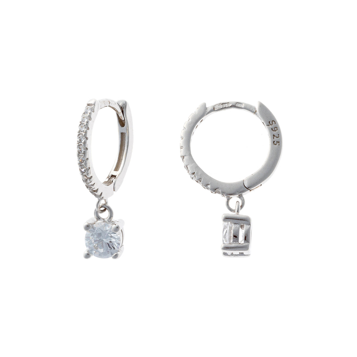Aros con dije de circonita cúbica en plata de ley