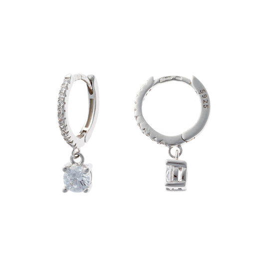 Aros con dije de circonita cúbica en plata de ley