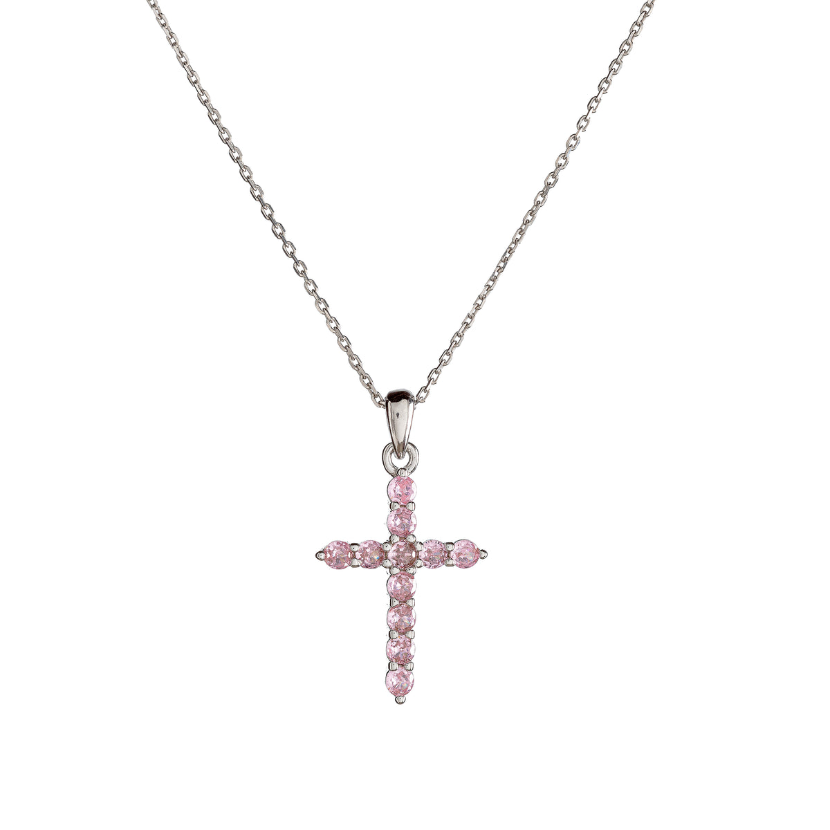 Maria Pink – Collar de cruz de plata de ley con circonita rosa