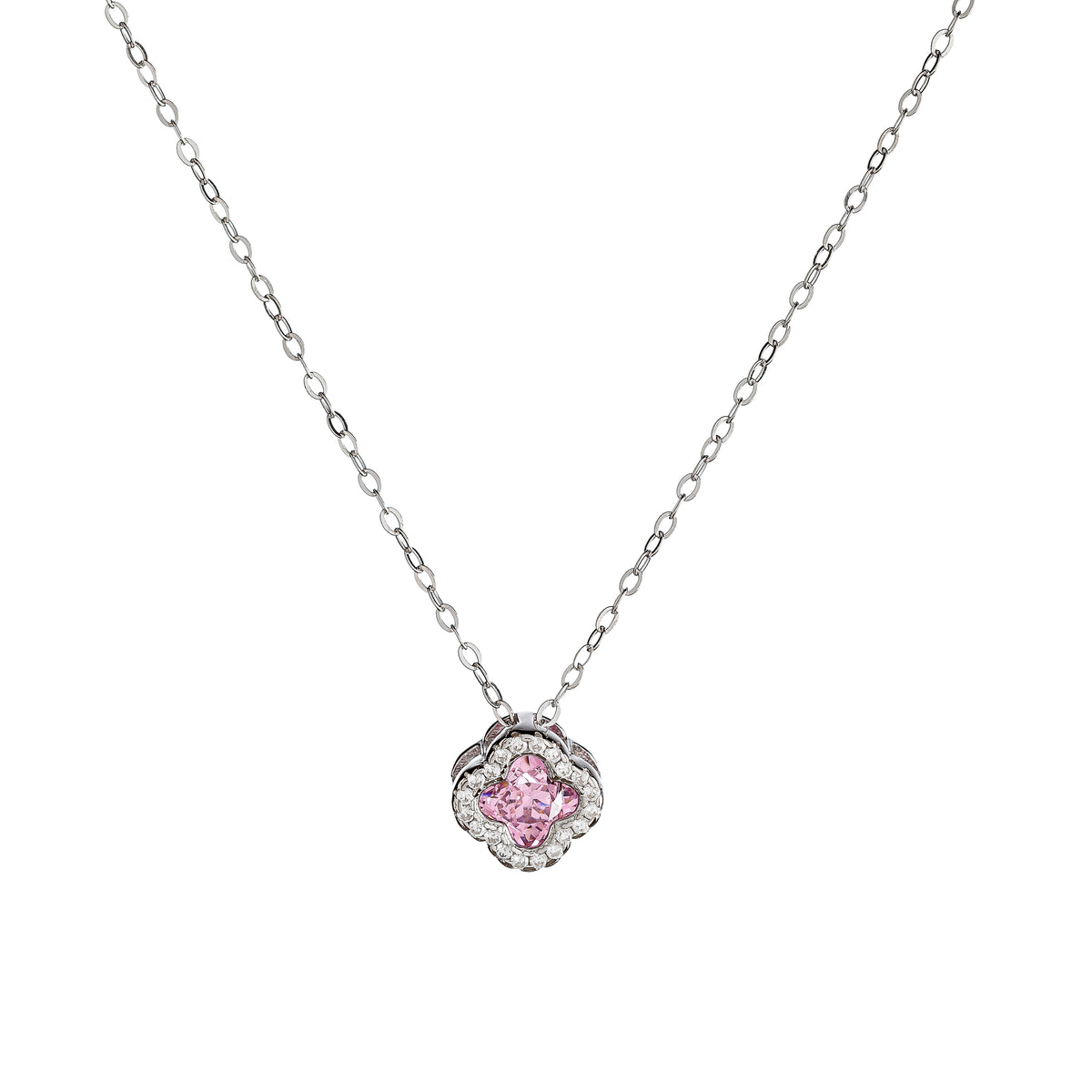 Collar de Trébol de Plata de Ley con Circonitas Rosas