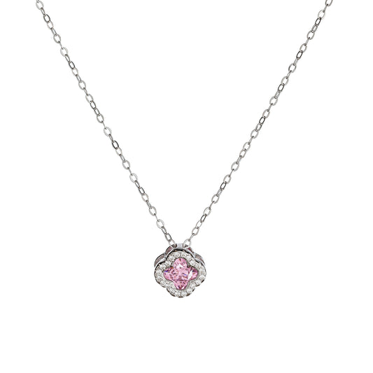 Collar de Trébol de Plata de Ley con Circonitas Rosas