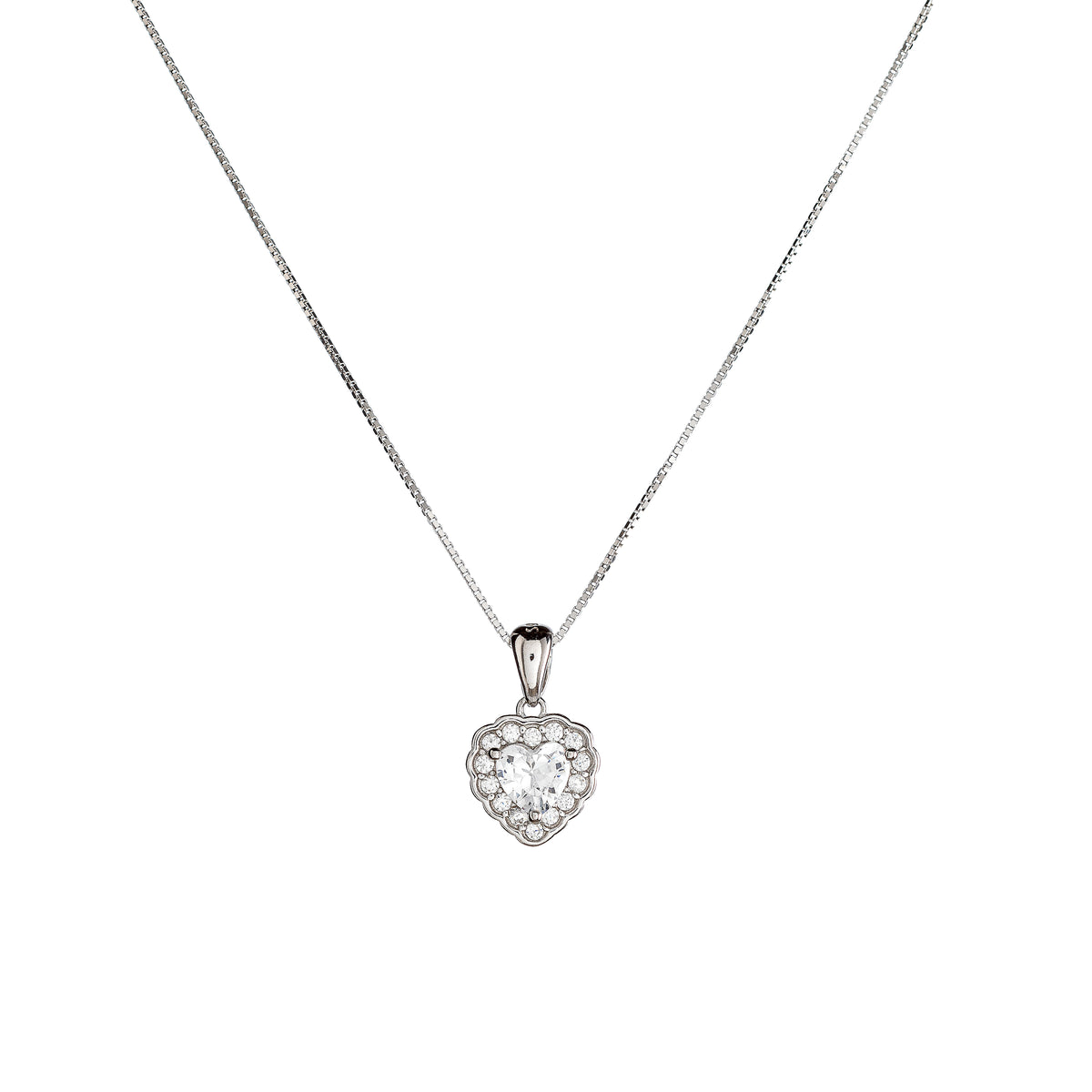 Collar de corazón de plata esterlina con circonitas
