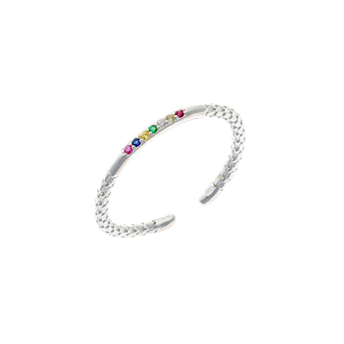 Anillo de banda de plata esterlina con circonita cúbica arcoíris
