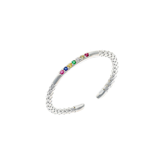 Anillo de banda de plata esterlina con circonita cúbica arcoíris
