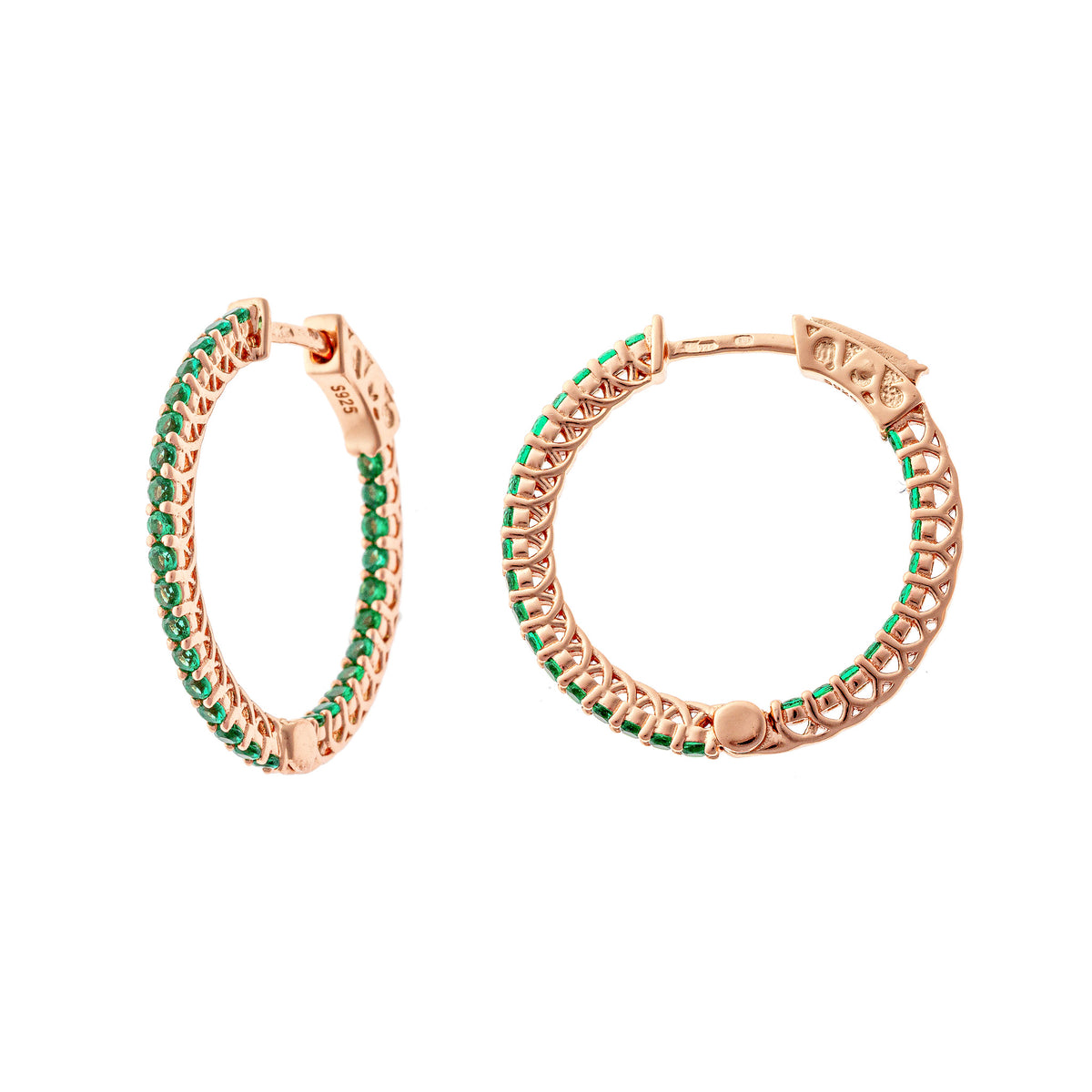 Aros de plata esterlina con circonita cúbica verde