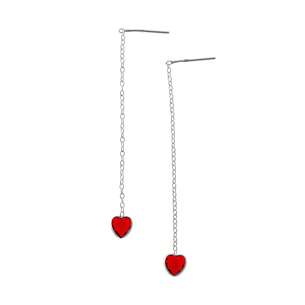 Pendientes de cadena con forma de corazón de plata de ley