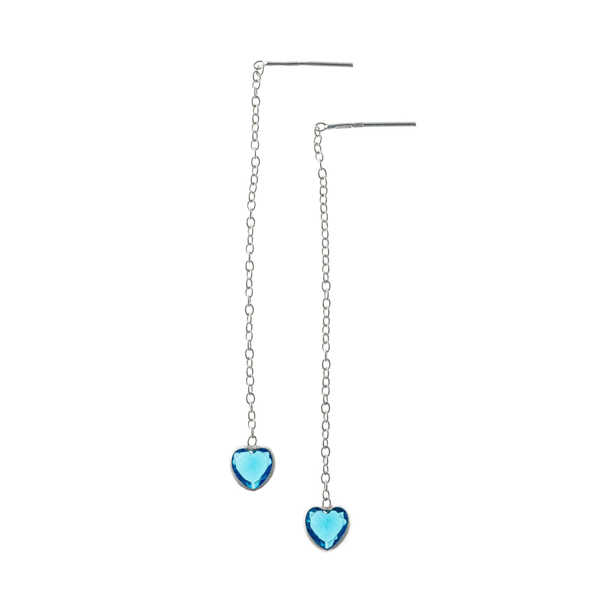 Pendientes de cadena con forma de corazón de plata de ley