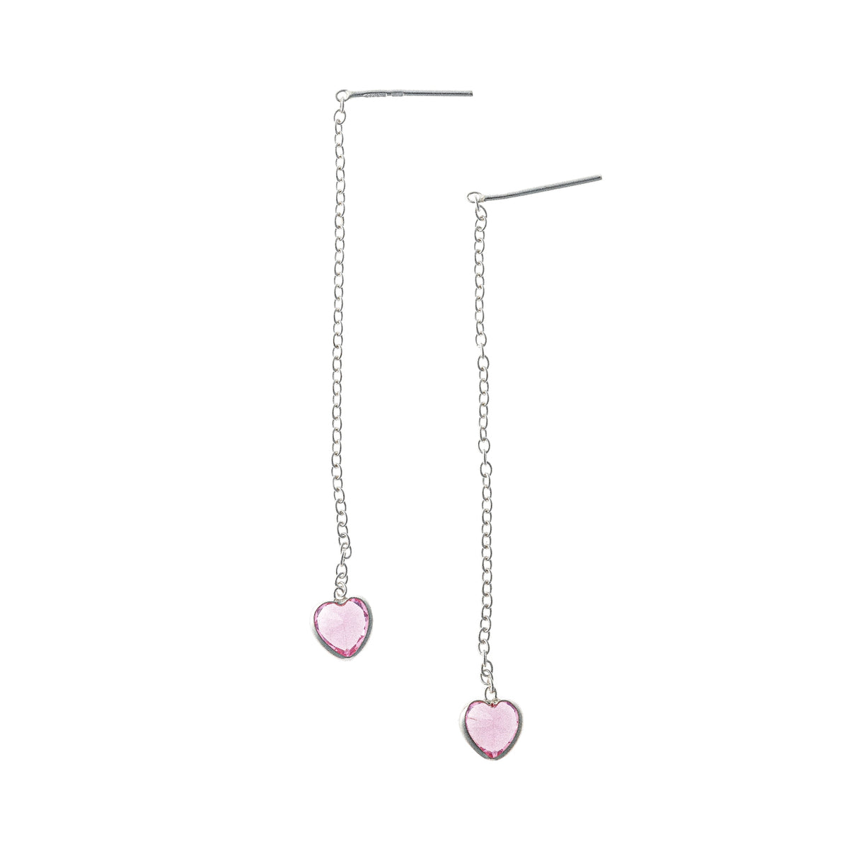 Pendientes de cadena con forma de corazón de plata de ley