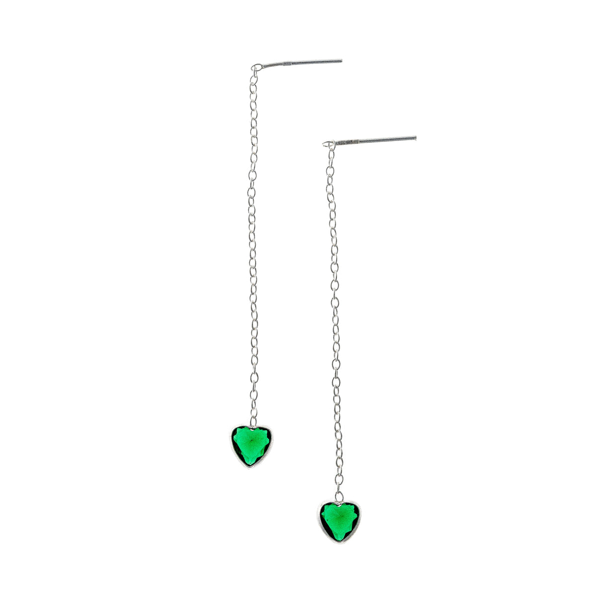 Pendientes de cadena con forma de corazón de plata de ley