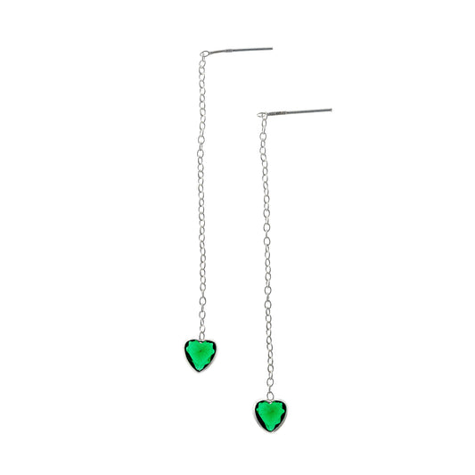 Pendientes de cadena con forma de corazón de plata de ley