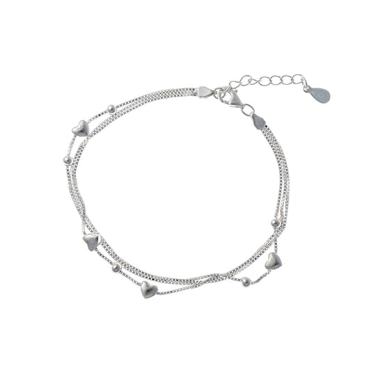 Sterling Silver Triple Heart Chain Bracelet