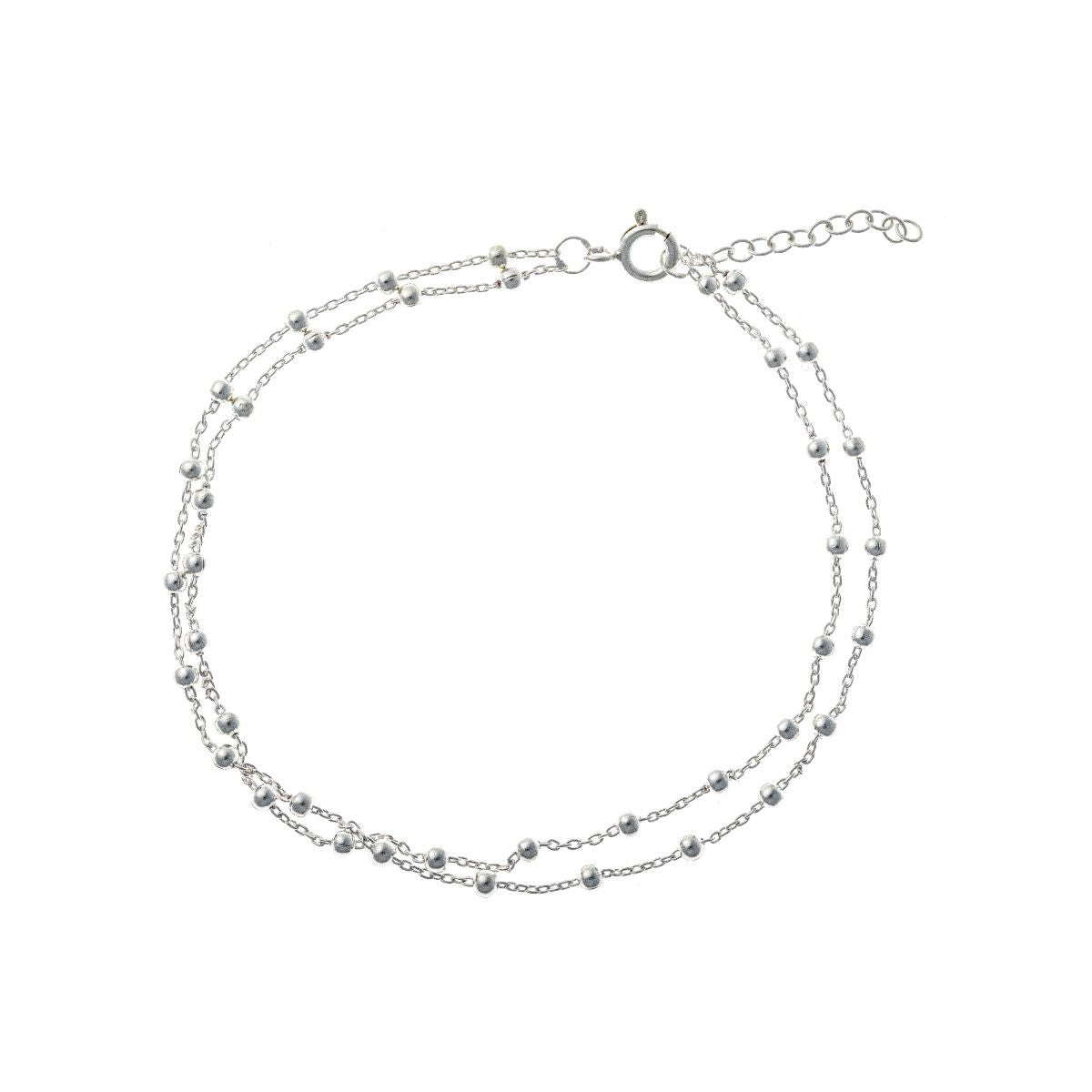 Tobillera de cadena de doble cuenta de plata de ley