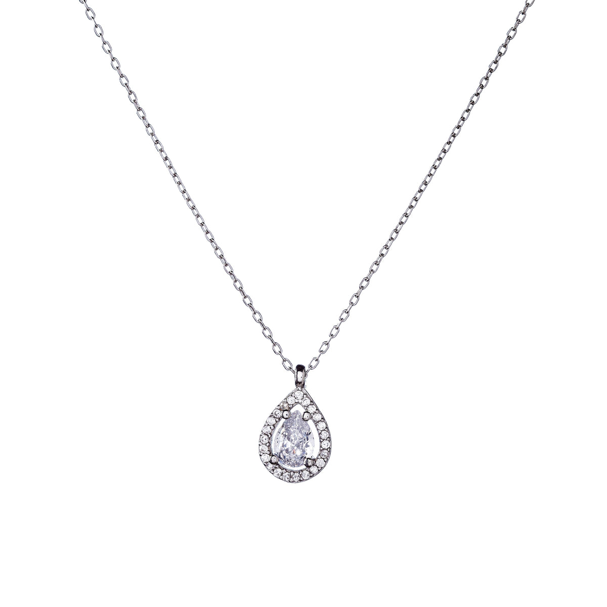 Collar de plata de ley con circonita cúbica en forma de lágrima