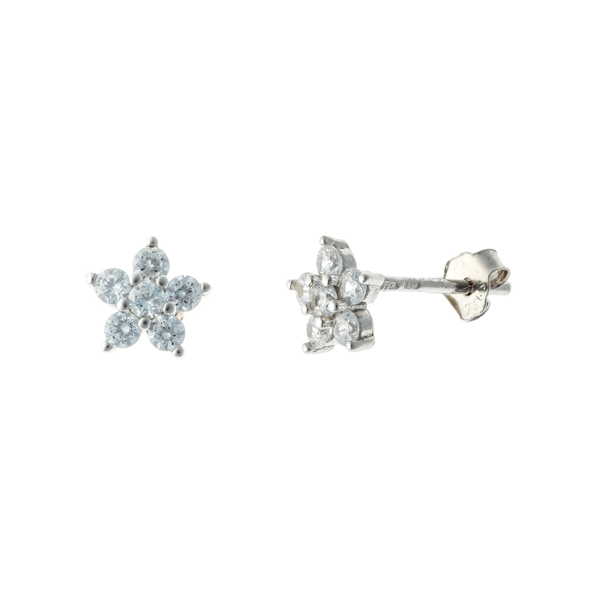 Pendientes de plata de ley con forma de flor de circonita cúbica