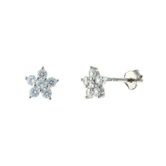 Pendientes de plata de ley con forma de flor de circonita cúbica