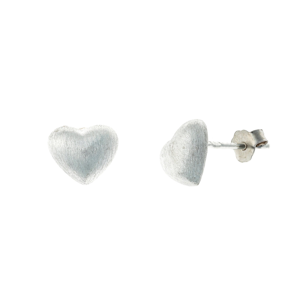 Pendientes de corazón mate de plata de ley