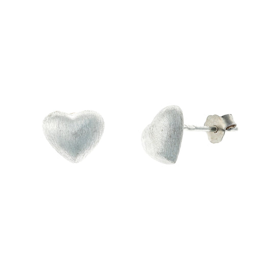 Pendientes de corazón mate de plata de ley