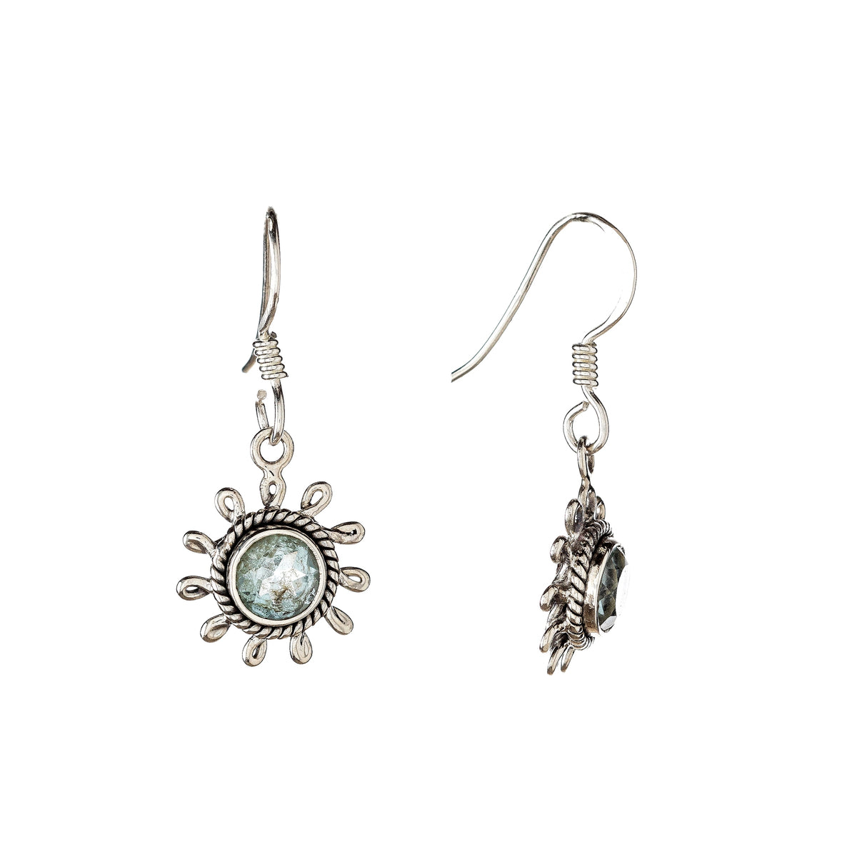 Pendientes colgantes de plata de ley con topacio azul