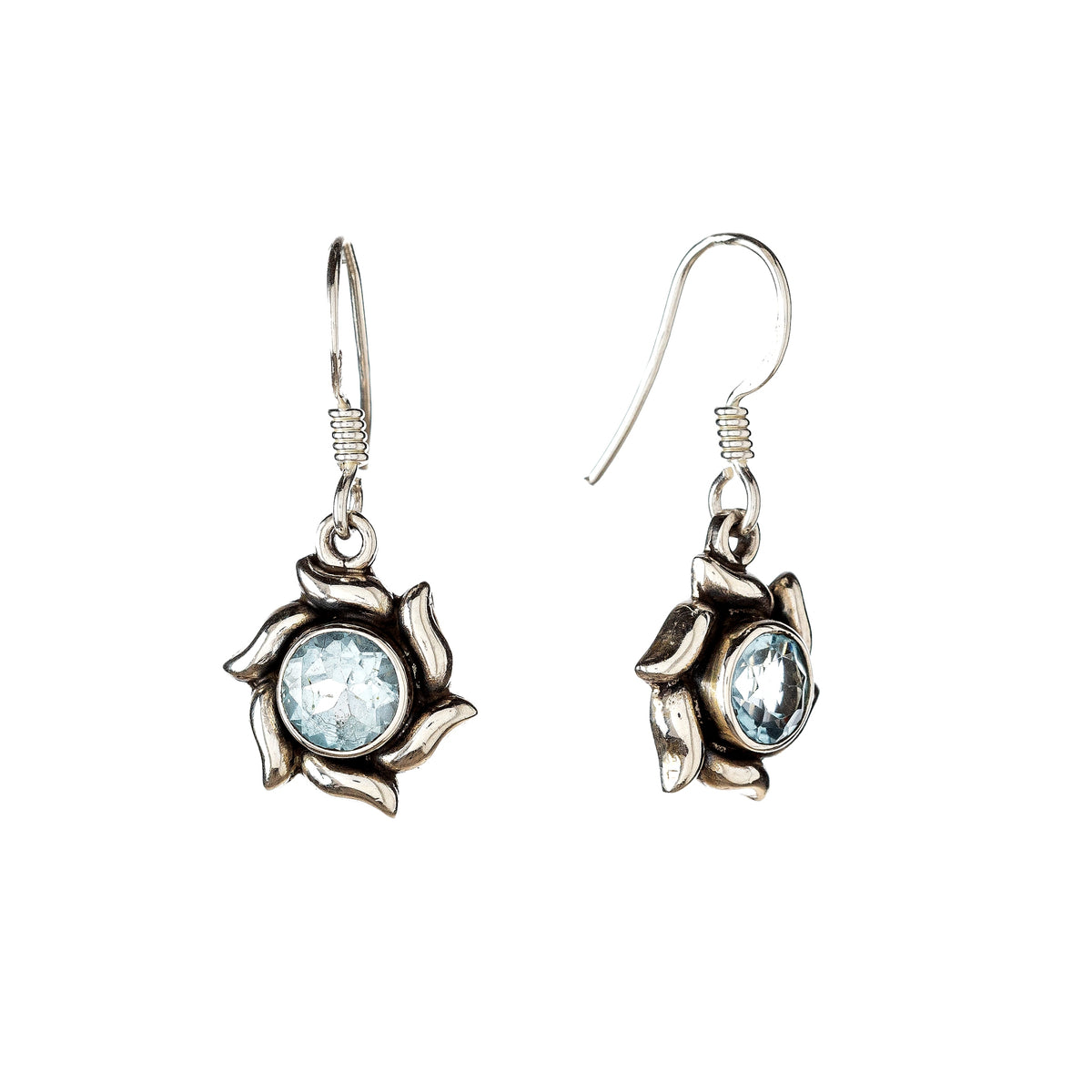 Pendientes colgantes de topacio azul de plata de ley