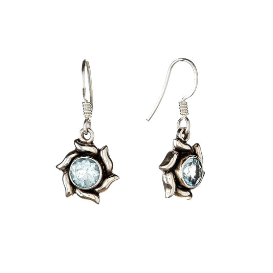 Pendientes colgantes de topacio azul de plata de ley
