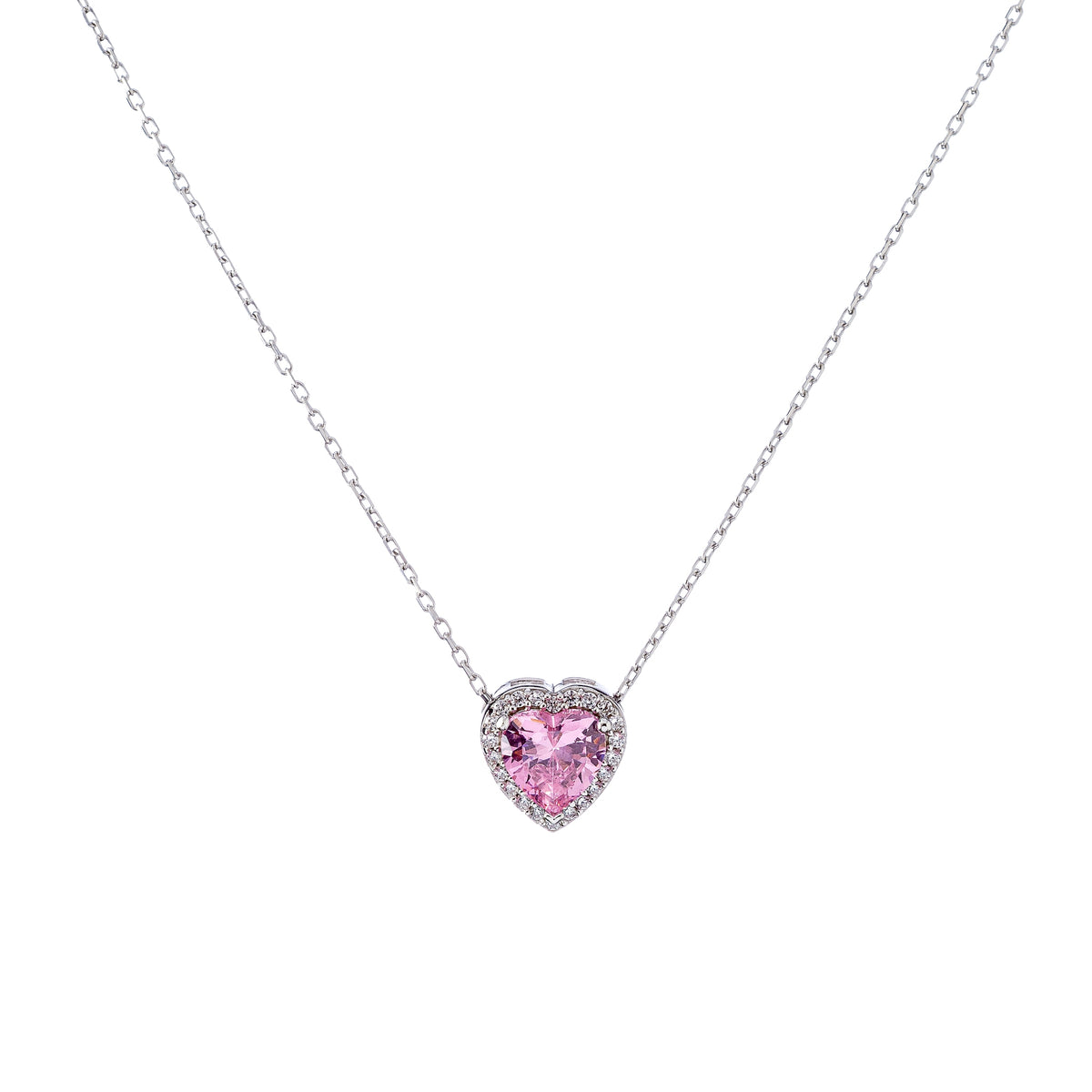 Collar de corazón de plata esterlina con circonitas