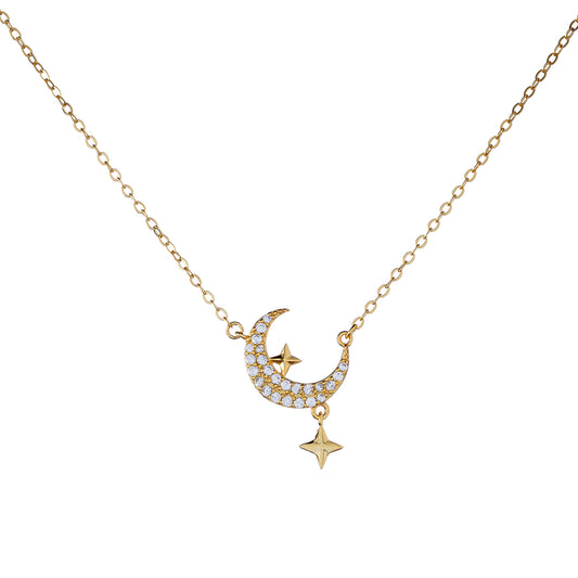 Collar de Luna y Estrella de Plata de Ley con Circonitas Cúbicas