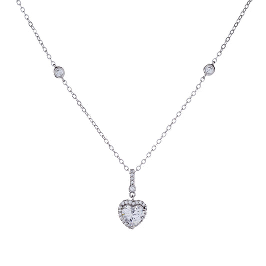 Collar de corazón de plata esterlina con circonitas