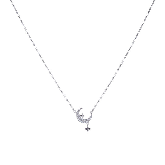 Collar de Luna y Estrella de Plata de Ley con Circonitas Cúbicas