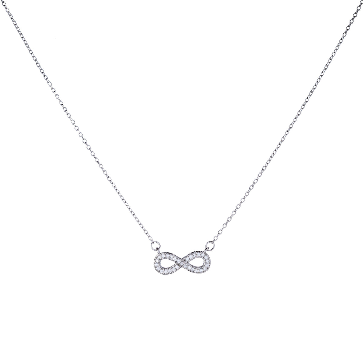 Collar de plata de ley con circonitas cúbicas y diseño de infinito