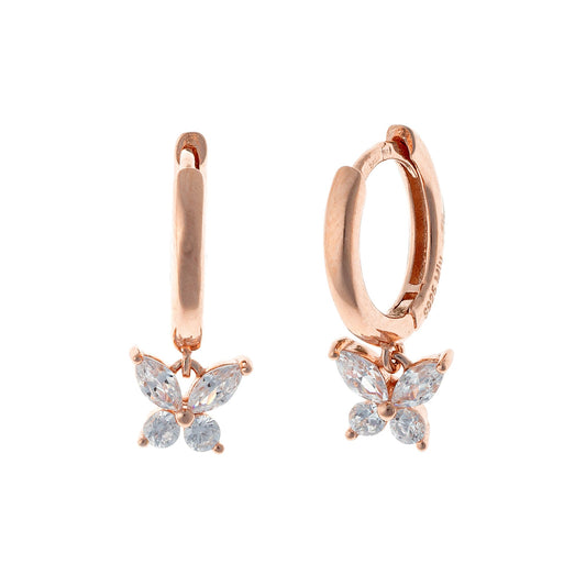 Aros con dije de mariposa en plata de ley