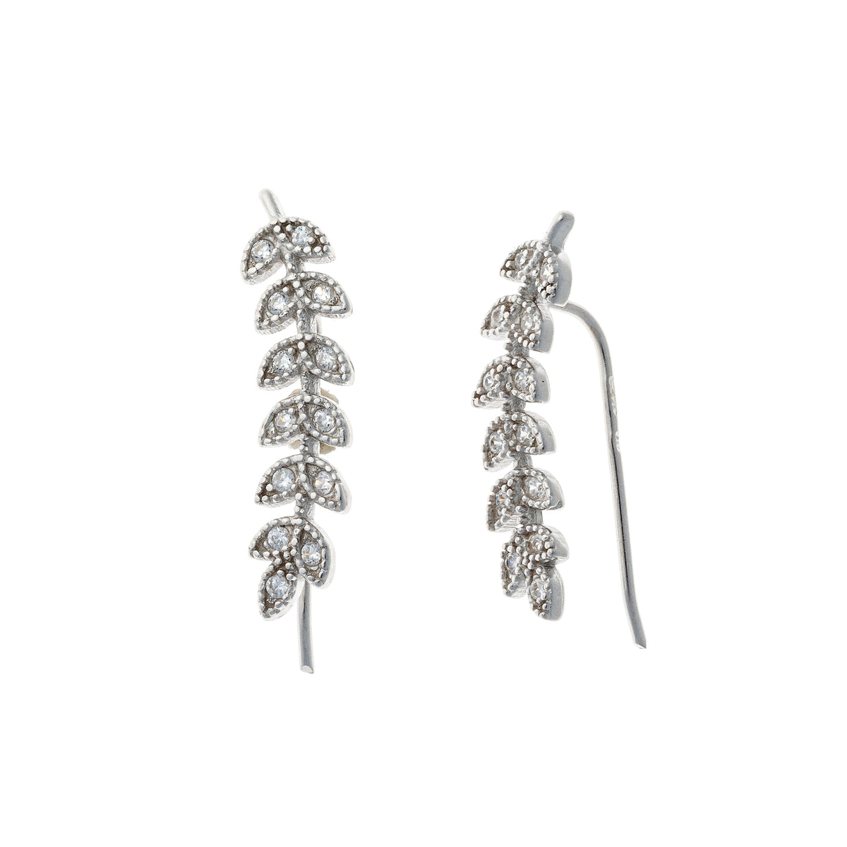 Pendientes de hoja de plata de ley con circonitas cúbicas