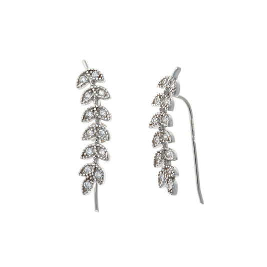 Pendientes de hoja de plata de ley con circonitas cúbicas