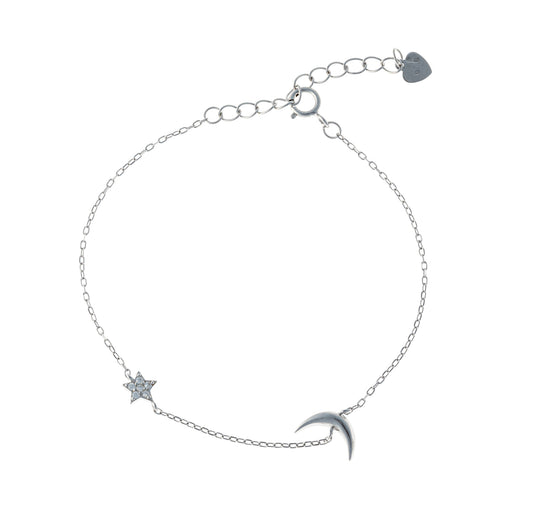 Pulsera de Luna y Estrella de Plata de Ley