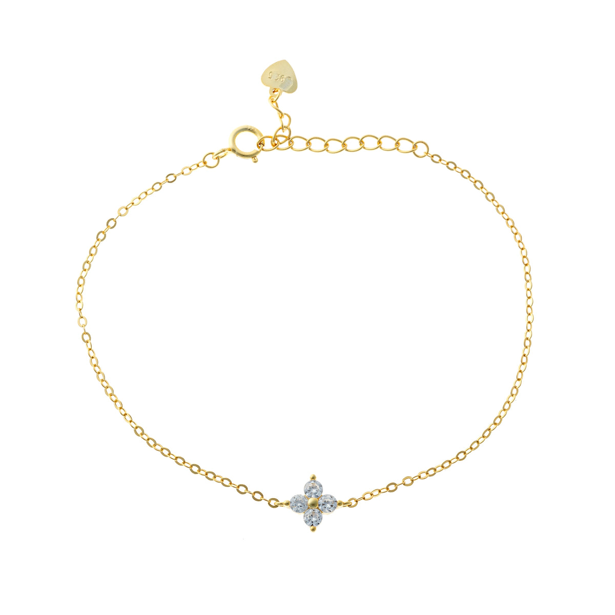 Pulsera de Plata Esterlina con Trébol de Circonia Cúbica
