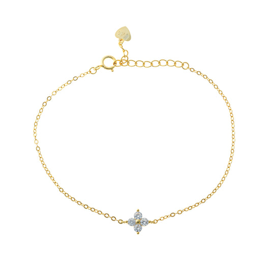 Pulsera de Plata Esterlina con Trébol de Circonia Cúbica