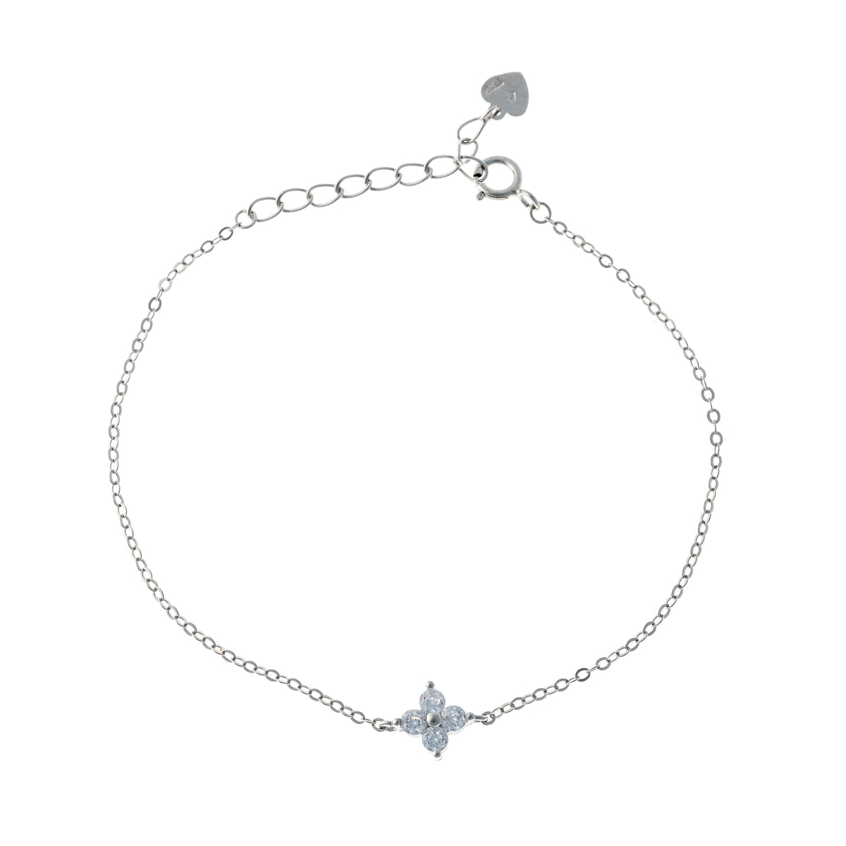 Pulsera de Plata Esterlina con Trébol de Circonia Cúbica