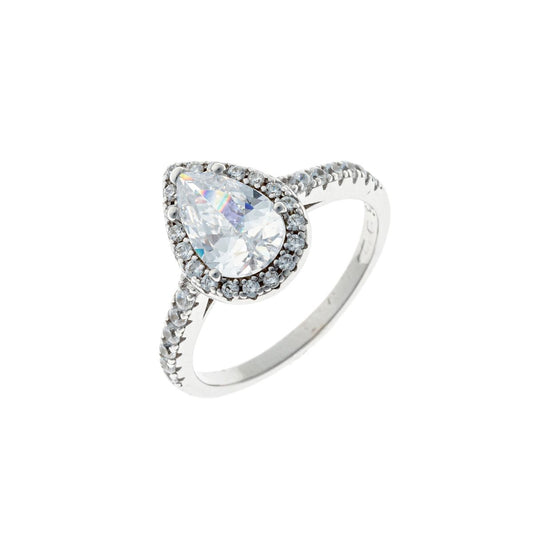 Anillo de plata de ley con circonita cúbica en forma de lágrima