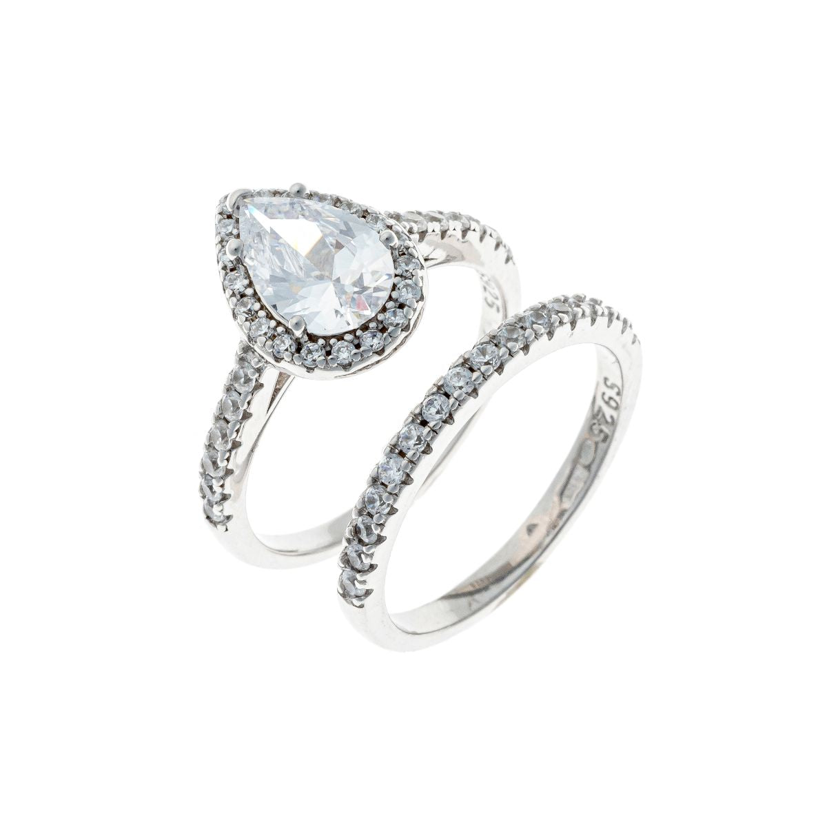 Anillo de plata de ley con doble circonita cúbica en forma de lágrima