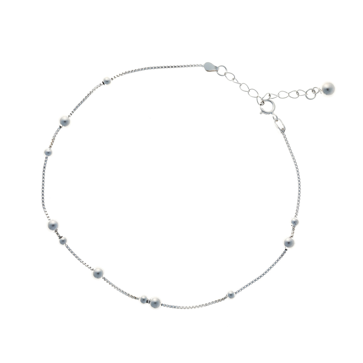 Tobillera de cadena de bolas de plata de ley