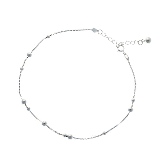 Tobillera de cadena de bolas de plata de ley