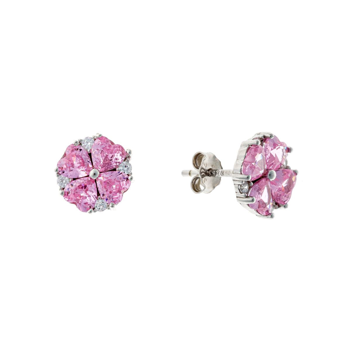 Pendientes de plata de ley con circonita rosa