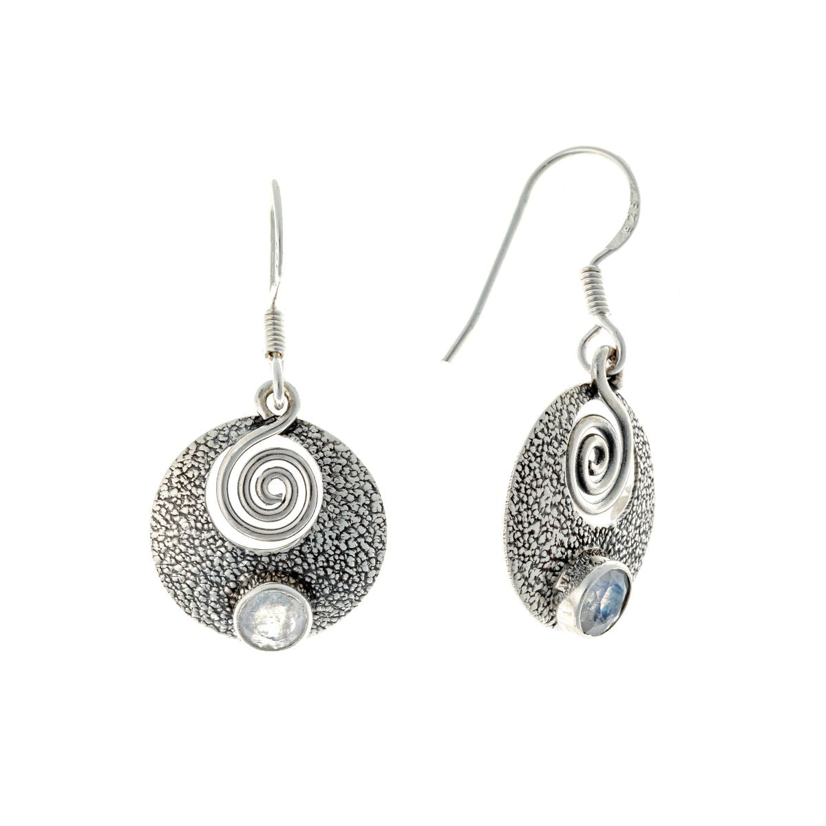 Pendientes de piedra lunar de plata de ley