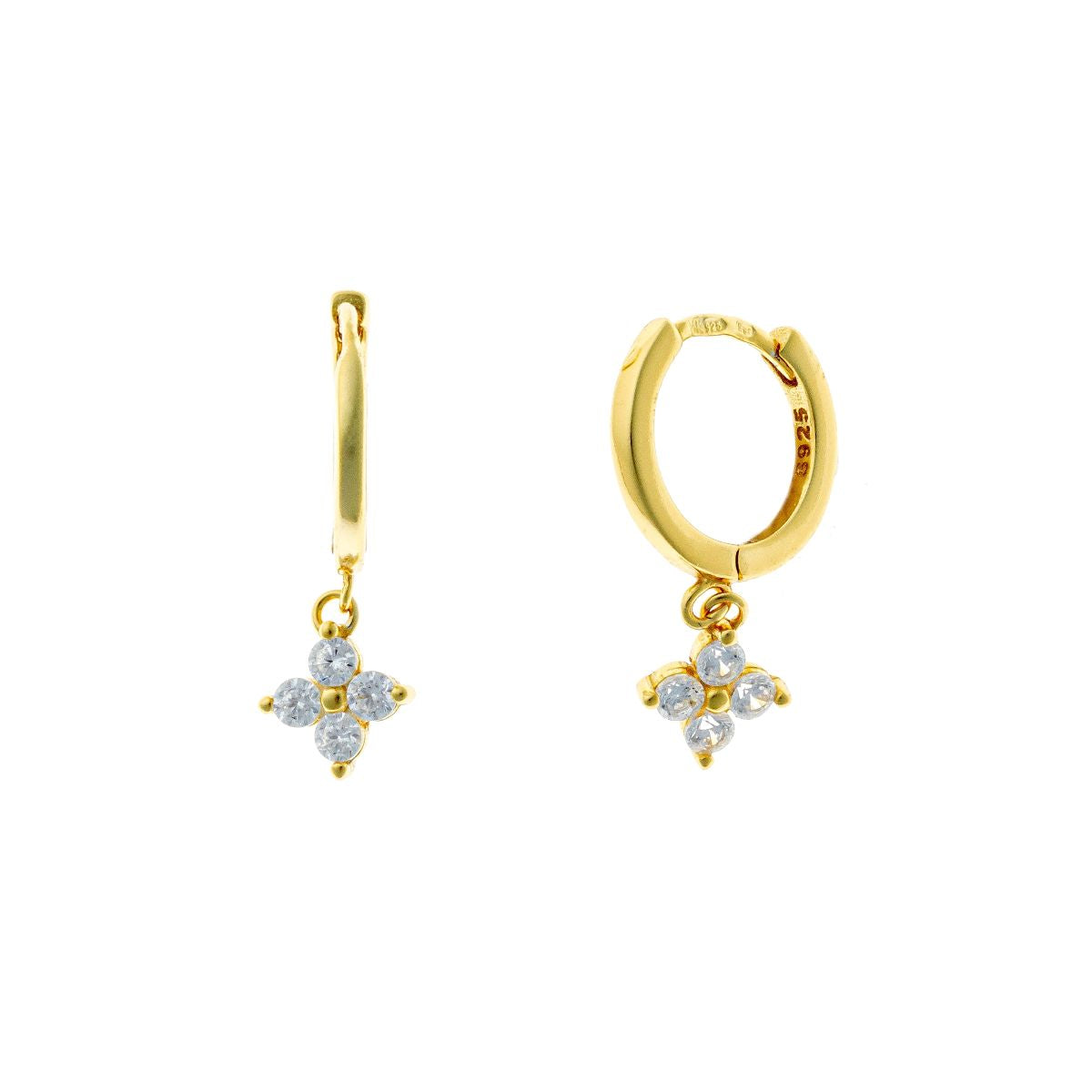 Aros con dije de trébol de plata esterlina