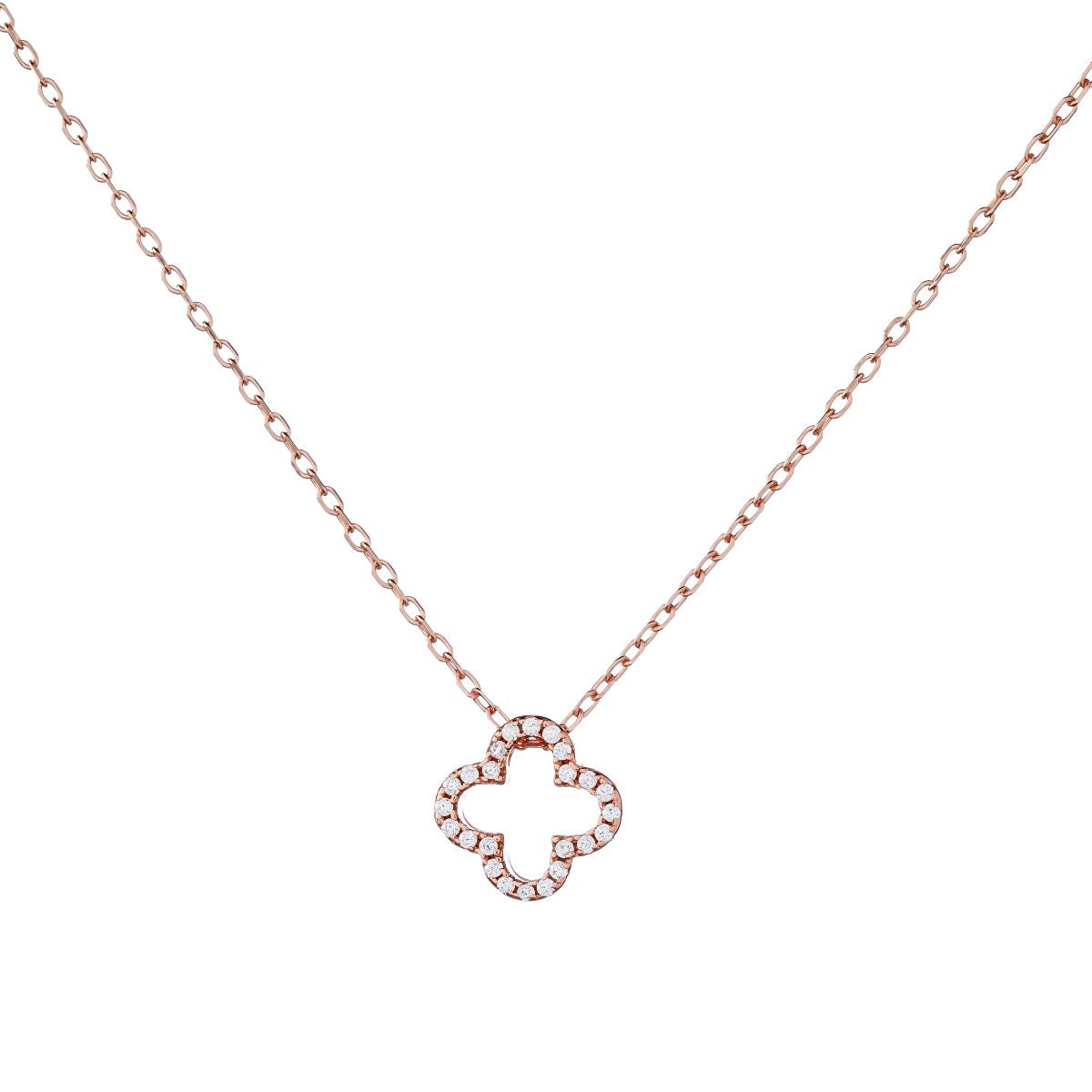Collar de trébol de circonita cúbica de plata de ley
