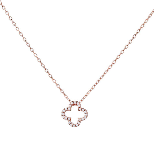 Collar de trébol de circonita cúbica de plata de ley