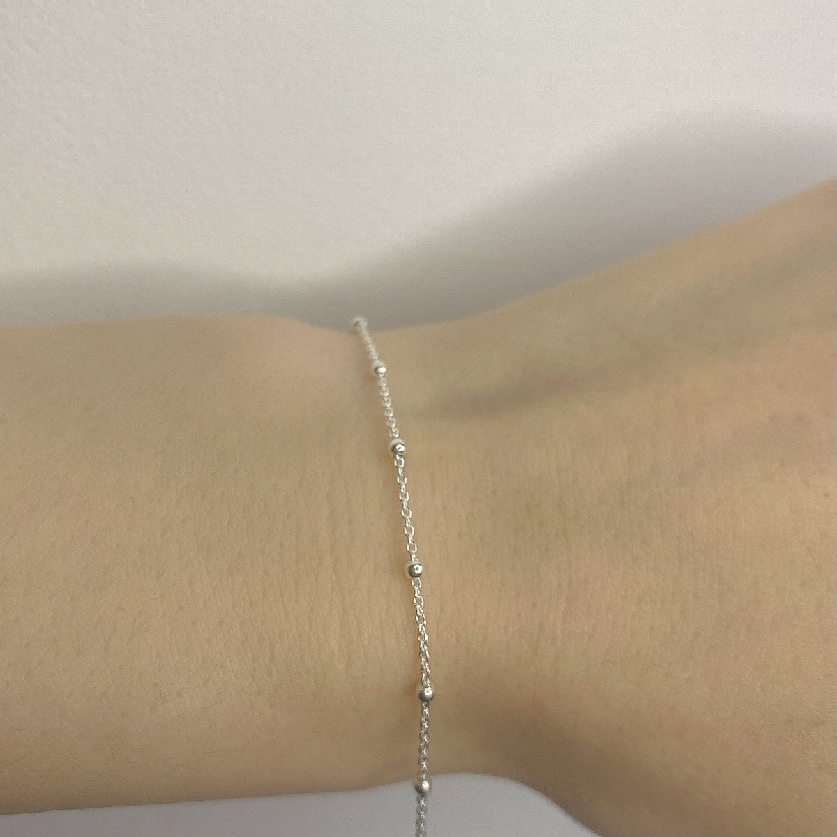 Pulsera de cadena de cuentas de plata de ley
